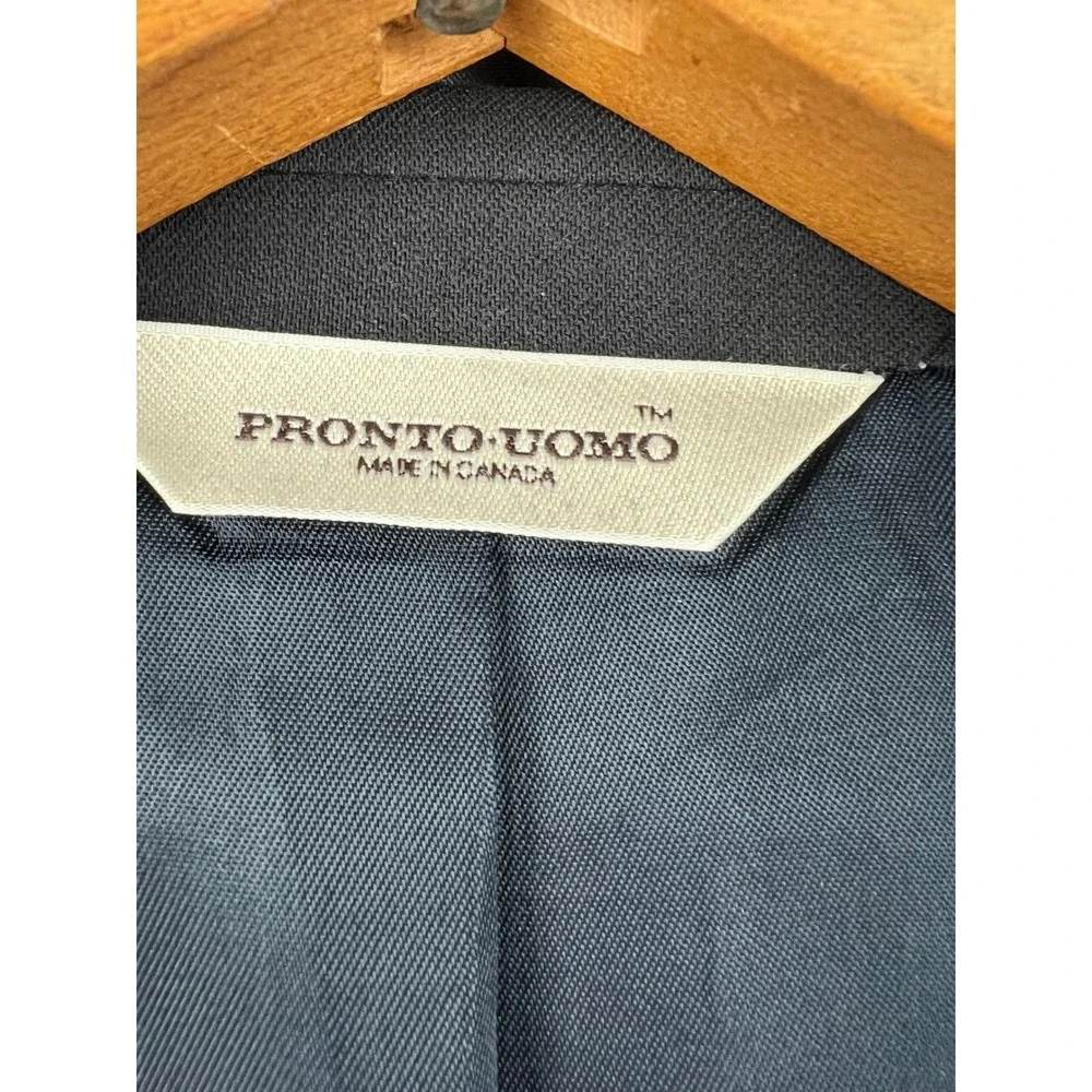 Pronto Uomo Suit Mens 48R 44W Black Worsted Wool 2PC Blazer Pleated Pants Good